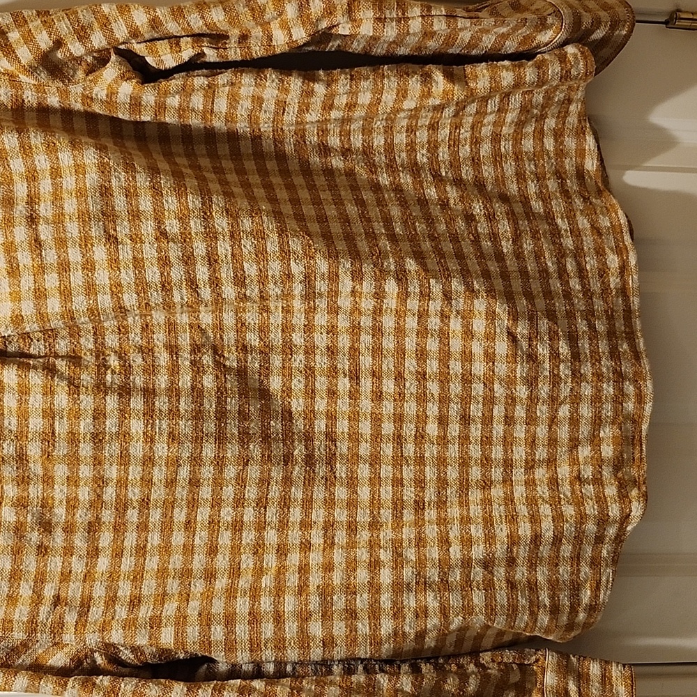 SEZANE EURIELLE Shirt Ochre Ecru Gingham Checks Organic cotton + linen | Size 6 - Picture 7 of 9